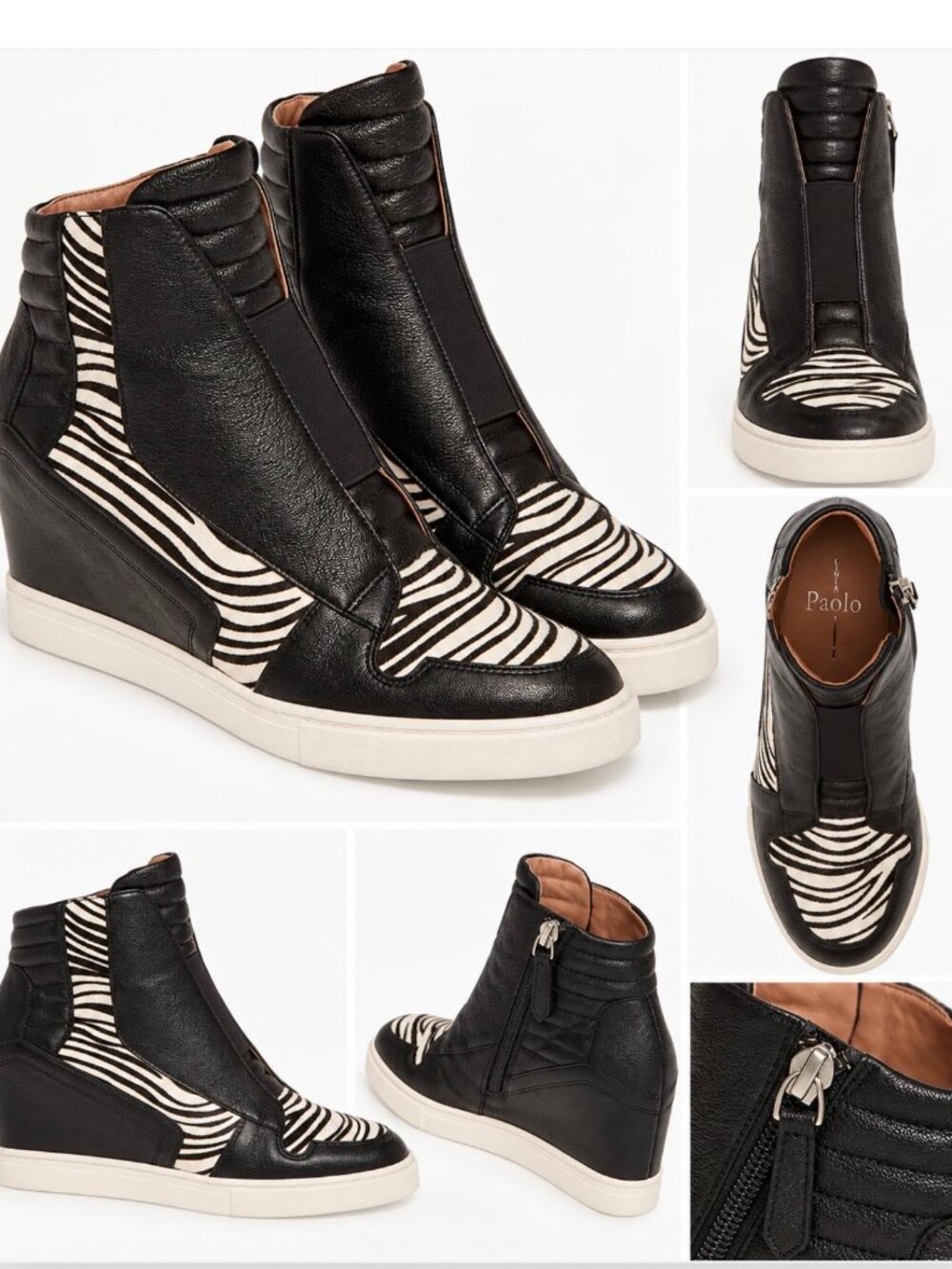 Linea Paolo Filipa2-L Wedge Sneakers – Black Leather & Zebra Print–Size 6M (NWB)